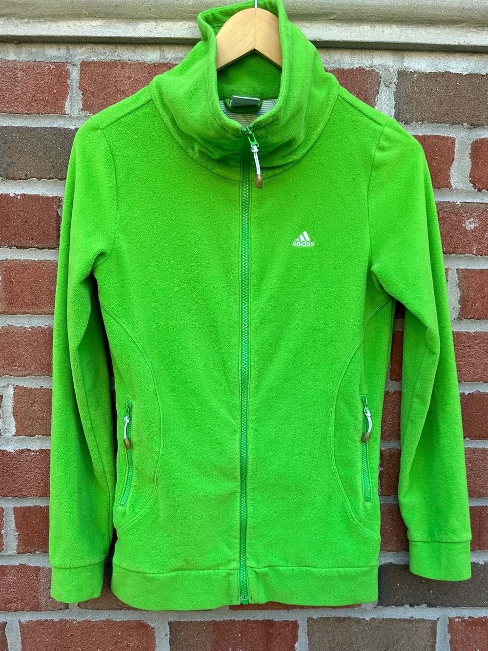 Adidas Women's Lime Green Fleece Jacket Small High Cowl Neck Full Zip